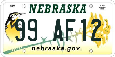 NE license plate 99AF12