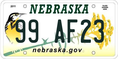 NE license plate 99AF23