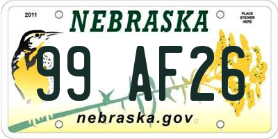 NE license plate 99AF26