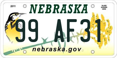 NE license plate 99AF31