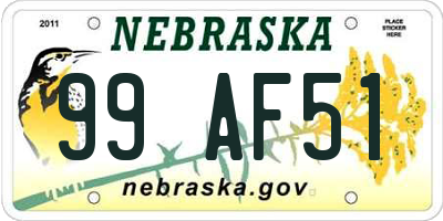 NE license plate 99AF51