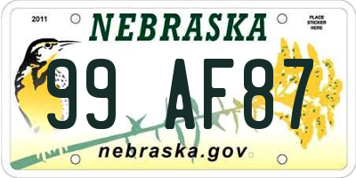 NE license plate 99AF87