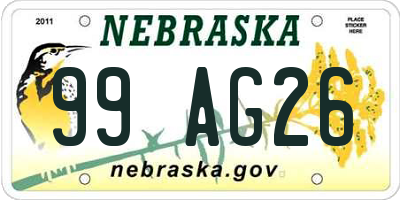 NE license plate 99AG26