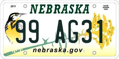 NE license plate 99AG31
