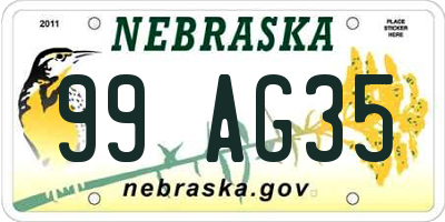 NE license plate 99AG35