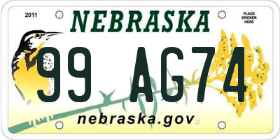 NE license plate 99AG74