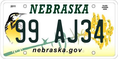NE license plate 99AJ34