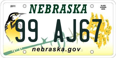 NE license plate 99AJ67
