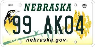 NE license plate 99AK04