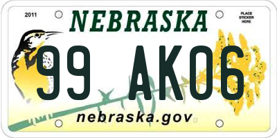 NE license plate 99AK06