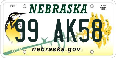 NE license plate 99AK58