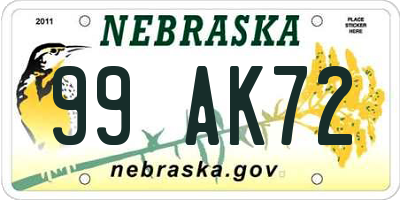 NE license plate 99AK72