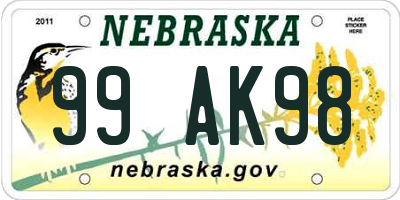 NE license plate 99AK98