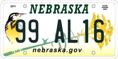 NE license plate 99AL16
