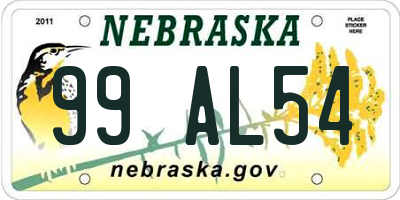 NE license plate 99AL54