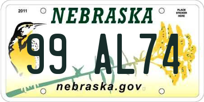 NE license plate 99AL74