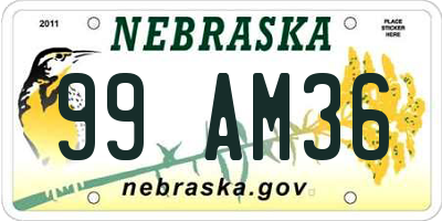 NE license plate 99AM36