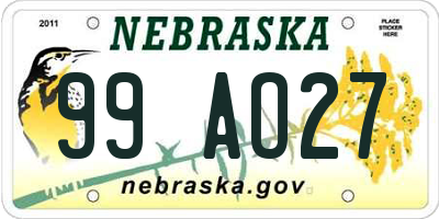 NE license plate 99AO27