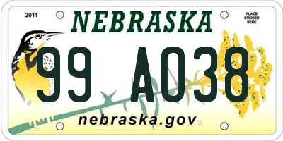 NE license plate 99AO38