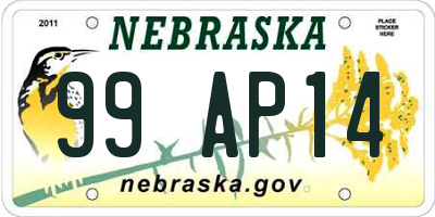 NE license plate 99AP14
