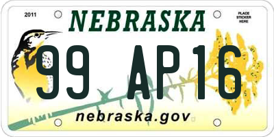NE license plate 99AP16