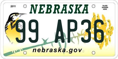 NE license plate 99AP36