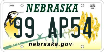 NE license plate 99AP54