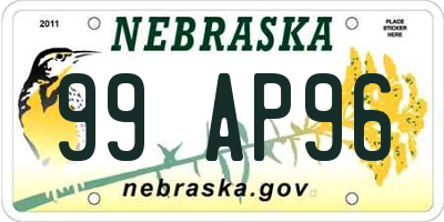 NE license plate 99AP96