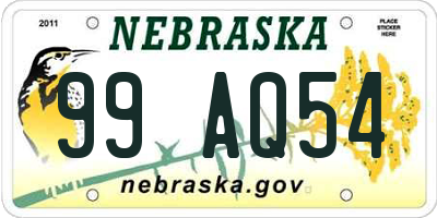 NE license plate 99AQ54