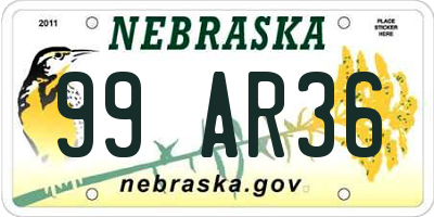 NE license plate 99AR36