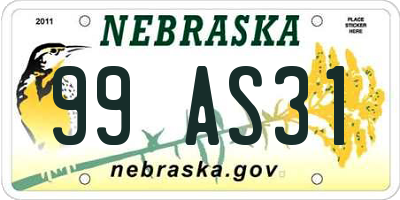NE license plate 99AS31