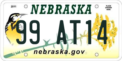 NE license plate 99AT14