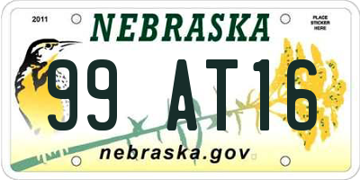 NE license plate 99AT16