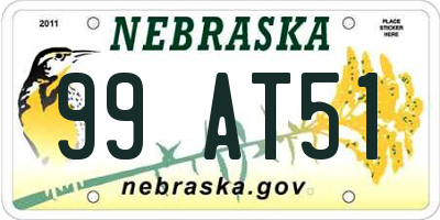 NE license plate 99AT51