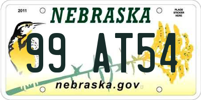 NE license plate 99AT54