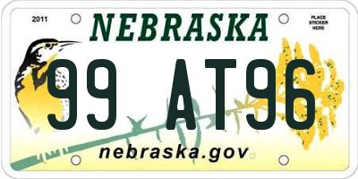 NE license plate 99AT96