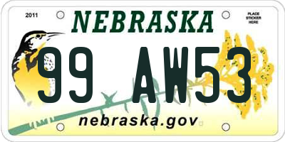 NE license plate 99AW53