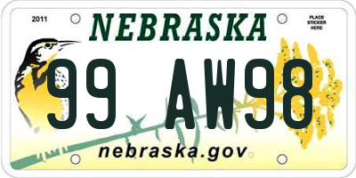 NE license plate 99AW98