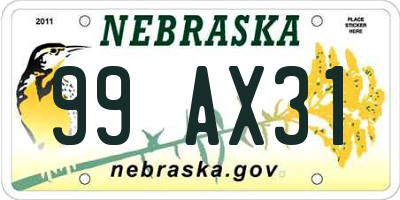 NE license plate 99AX31