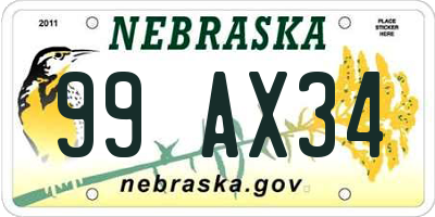 NE license plate 99AX34