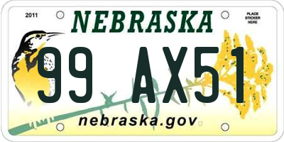 NE license plate 99AX51