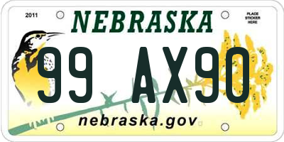 NE license plate 99AX90