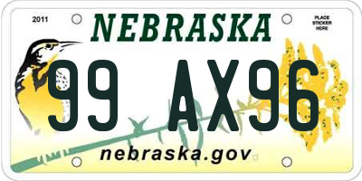 NE license plate 99AX96