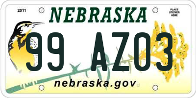 NE license plate 99AZ03