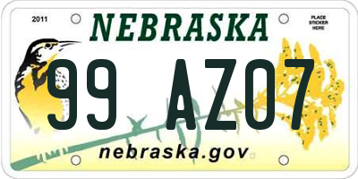 NE license plate 99AZ07
