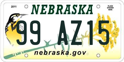 NE license plate 99AZ15