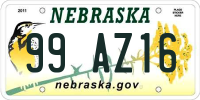 NE license plate 99AZ16