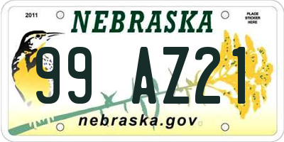 NE license plate 99AZ21