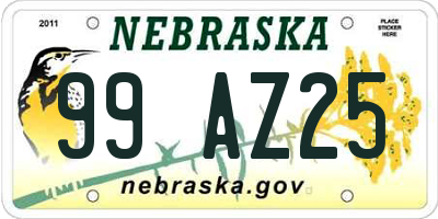 NE license plate 99AZ25