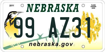 NE license plate 99AZ31